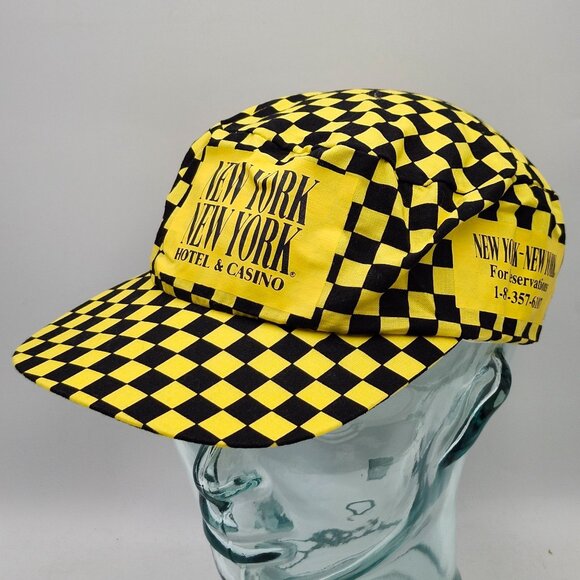 New York New York Hotel Casino Yellow Black Checkered Snapback Hat Vintage - Picture 3 of 10